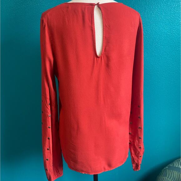 For Love & Lemons Red V-Neck Studded Balloon Sleeve Shirt Women's Medium - Picture 5 of 9